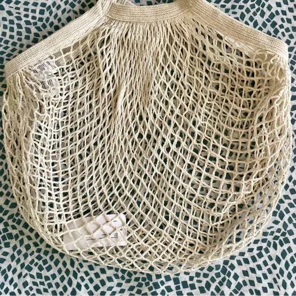 NWT H&M Natural Cotton Mesh Net Market Tote Bag Cream Eco conscious Shopping - Picture 3 of 8